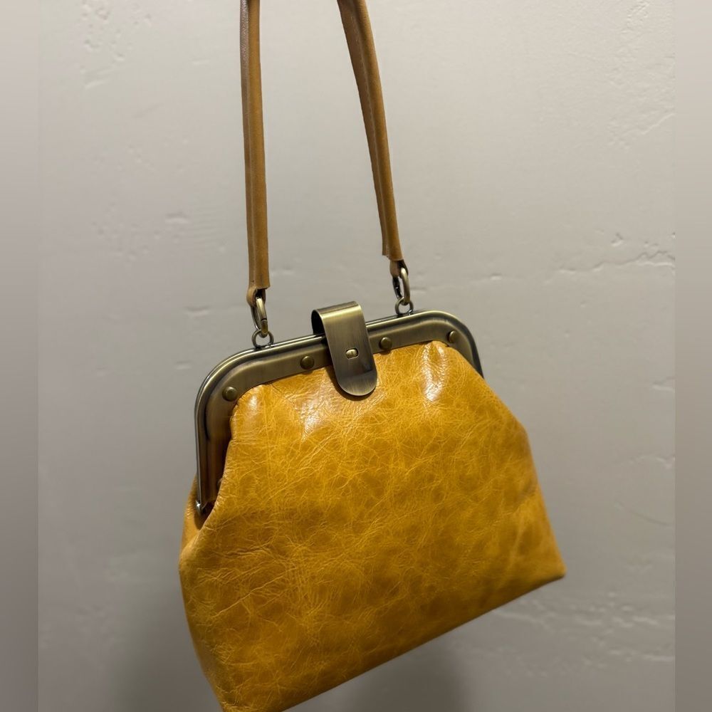 Unique Distressed Leather Handmade Rivet frame Push Lock Purse, Multi Use Style. - Picture 12 of 15